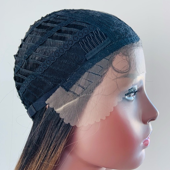 Long Straight 28” Ombre Brown Coral Premium Fiber Lace Front Wig - Picture 7 of 15